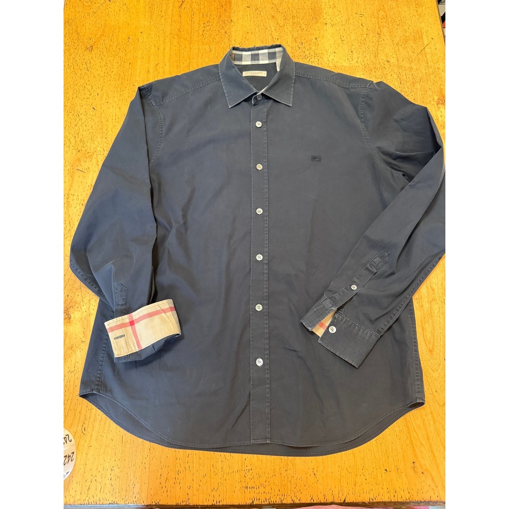 Burberry Brit Button Down L Mens Black Nova Check Trim Long Sleeve Shirt